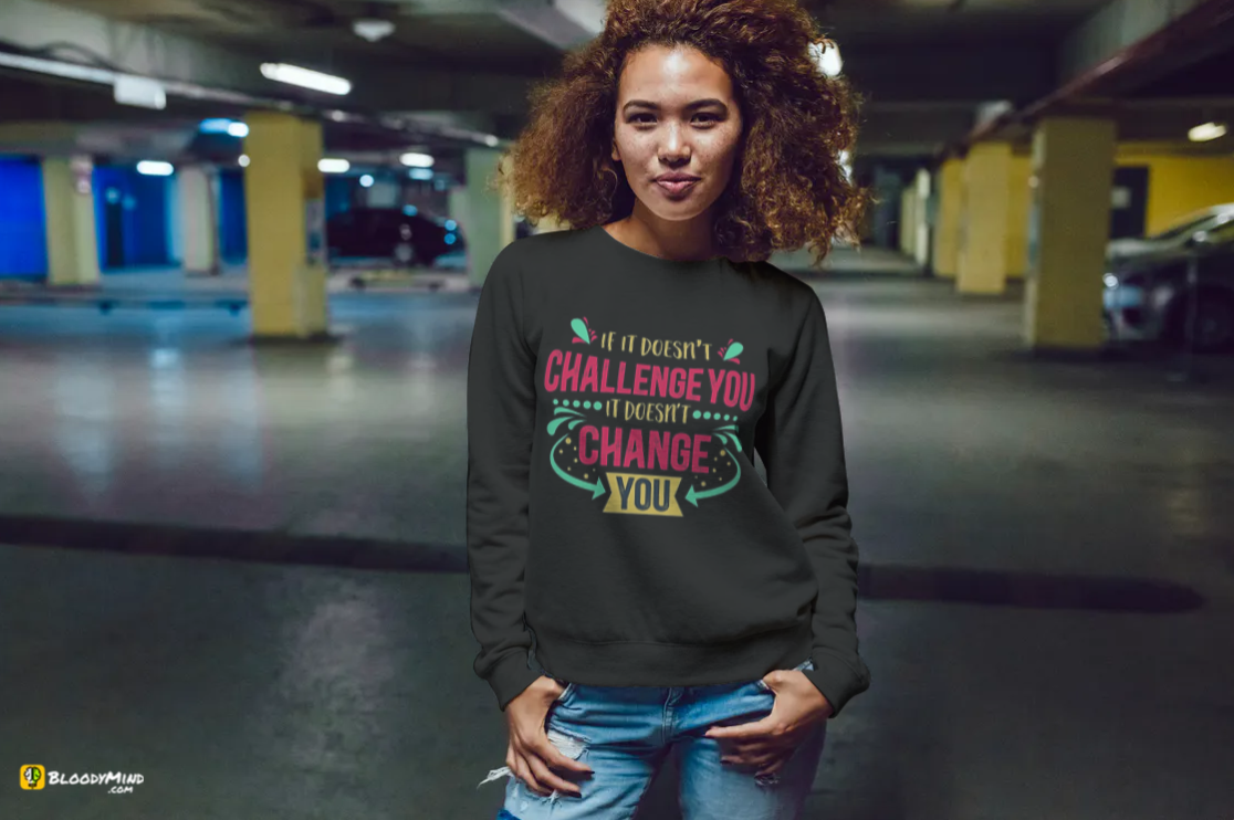 "Challenge You" Women Cozy Long Sleeve Crew Neck Sweater