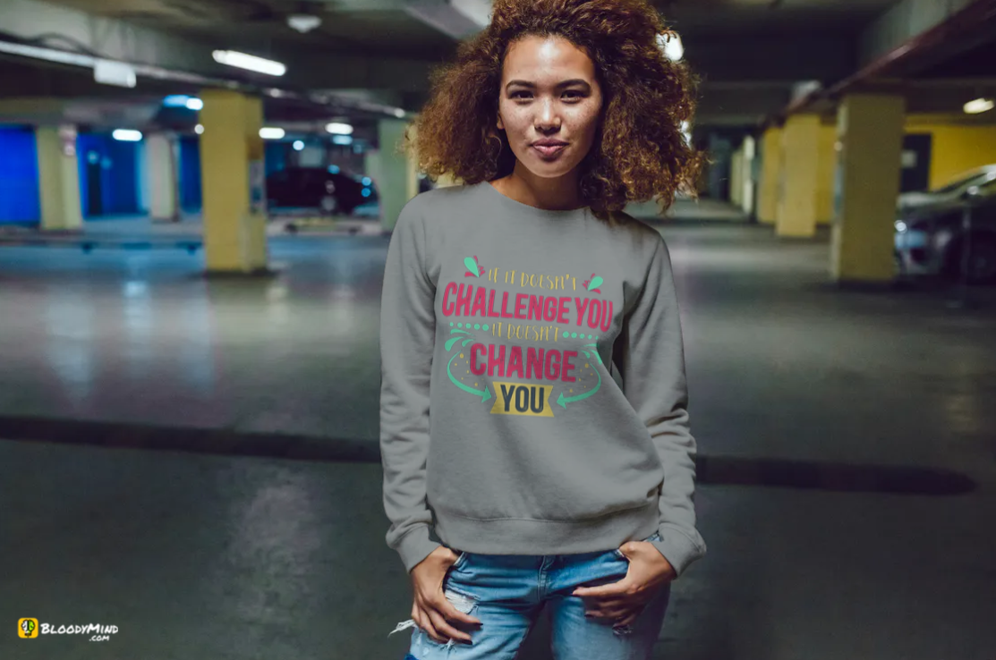 "Challenge You" Women Cozy Long Sleeve Crew Neck Sweater