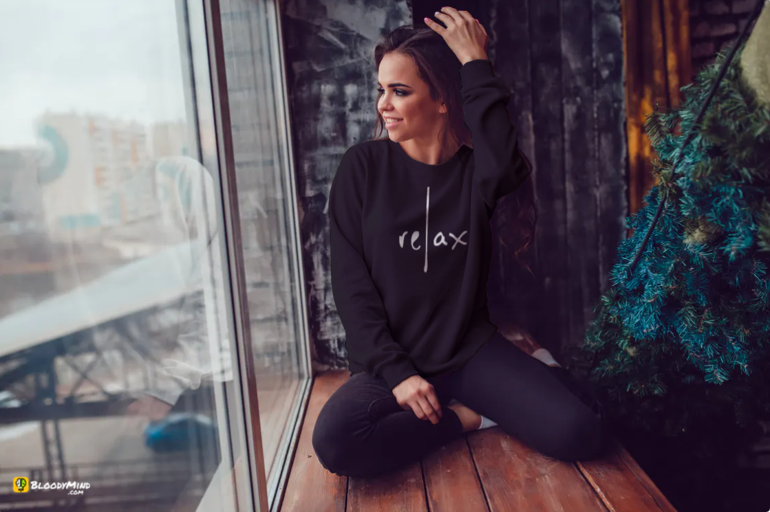 "Relax" Women Cozy Long Sleeve Crew Neck Sweater