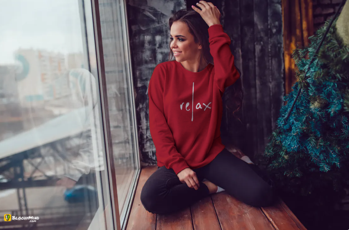 "Relax" Women Cozy Long Sleeve Crew Neck Sweater