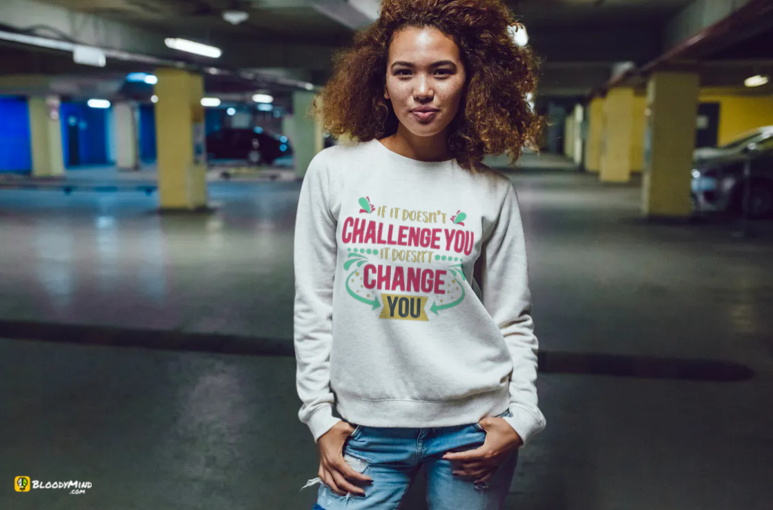 "Challenge You" Women Cozy Long Sleeve Crew Neck Sweater