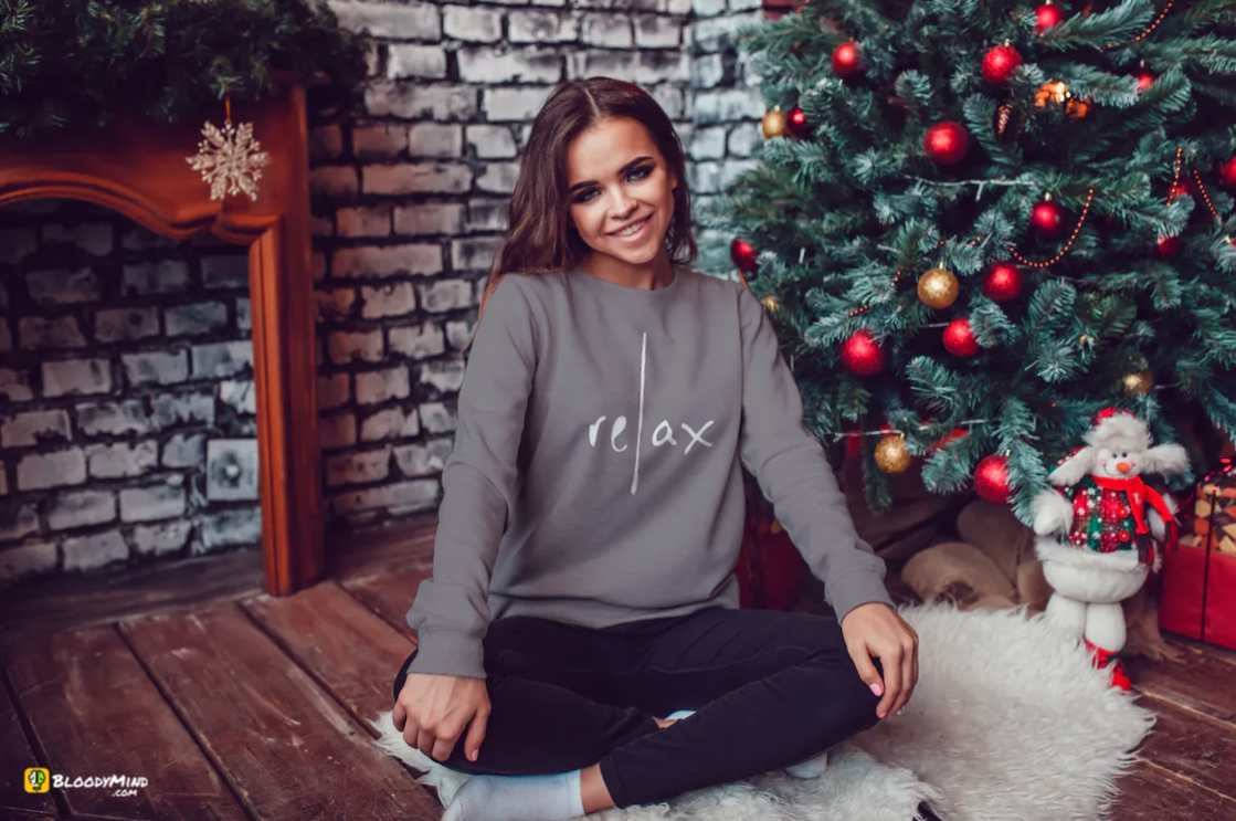 "Relax" Women Cozy Long Sleeve Crew Neck Sweater